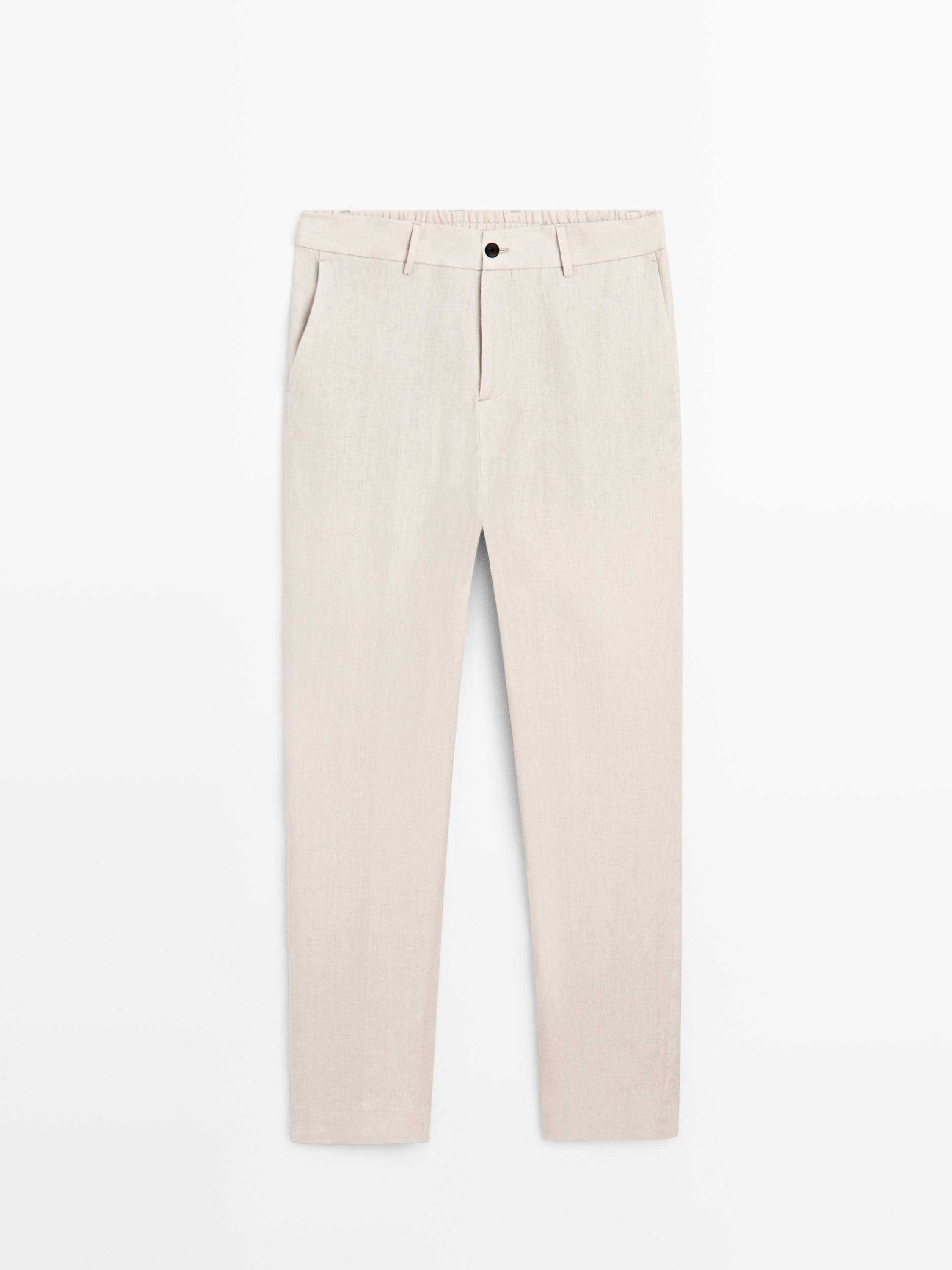 100% linen trousers with elasticated detail